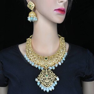Gold Plated Necklace With Jhumkas With Screw back/Uncut Diamond jewelry/Indian jewelry/Gold jewelry/Wedding Necklace/Jhumkas/Laxurious jewel