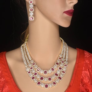 Indian   evergreen diamond replica necklace with earrings pressing style back By Asp Fashion