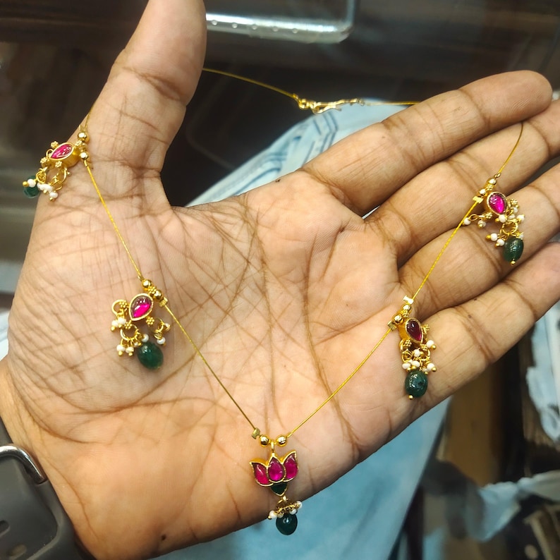 Jadau Kundan Invisible Necklace Set - 24K Gold Plated image 6