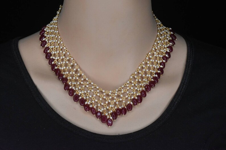 Gold Replica Pearls Jali Necklace 