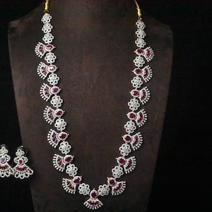 Indian Diamond Necklace Model/Diamond jewelry/Diamonds Necklace Replica/Indian jewelry//Diamond Haram/Diamond Long Necklace/Swarovski/unique