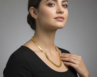 Collar tradicional del sur de la India Kasulaperu chapado en oro de 24 quilates - 24 pulgadas