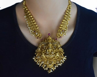 Antique gold Lakshmi Necklace/Lakshmi Haram/Narayani Necklace/South Indian jewelry/Wedding jewelry/Antique jewellery/Ethnic jewelry