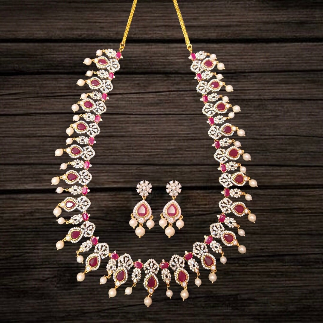 Diamond Replica Long Necklace With Earrings /cz Necklace Diamond Replica Long Necklace With Earrings /cz Necklace