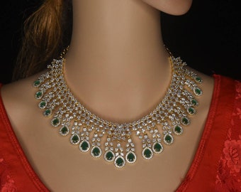 Indian   diamond finished American diamond necklace with earrings pressing style back By Asp Fashion