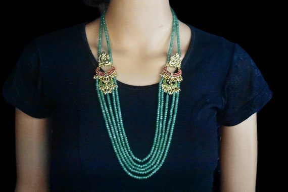 Multi Strand Emerald Beads Necklace With Peacock Side Pendants by Asp  Fashion Jewellery -  Canada