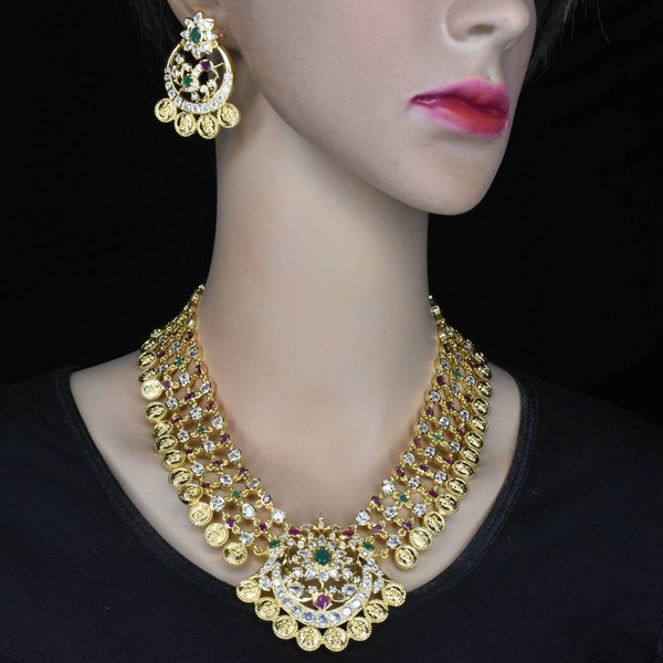 Kasu-mala/Lakshmi Coin Necklace/Gold Plated Necklace/Uncut Diamond Necklace/Indian jewelry/Kasluaperu/South indian jewelry/Wedding jewelry