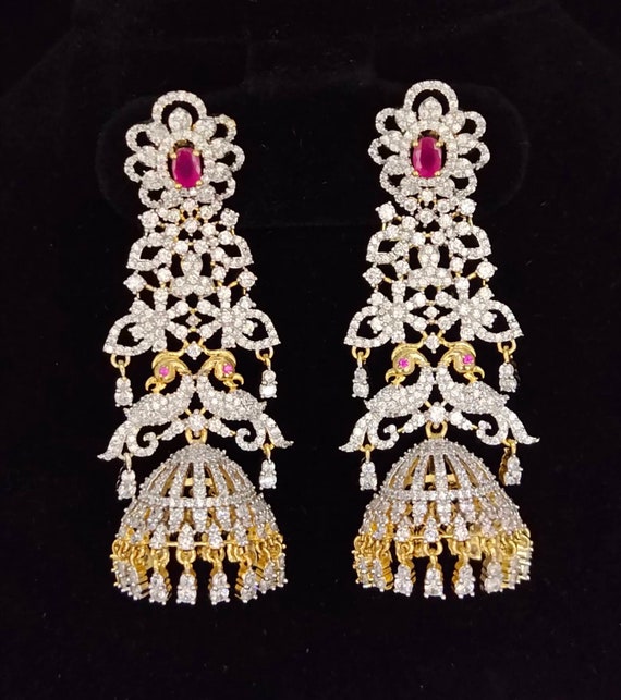 Radiant Charisma: American Diamond Jhumka Earrings for Timeless Glamou –  sagunittujewel