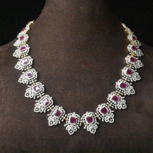 Indian Diamond Necklace Model/Diamond jewelry/Diamonds Necklace Replica/Indian jewelry//Diamond Haram/Diamond Long Necklace/Swarovski/unique