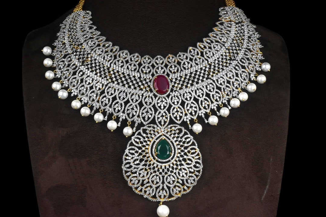 Cz Diamond Indian Necklace Set by Asp Fashion - Etsy