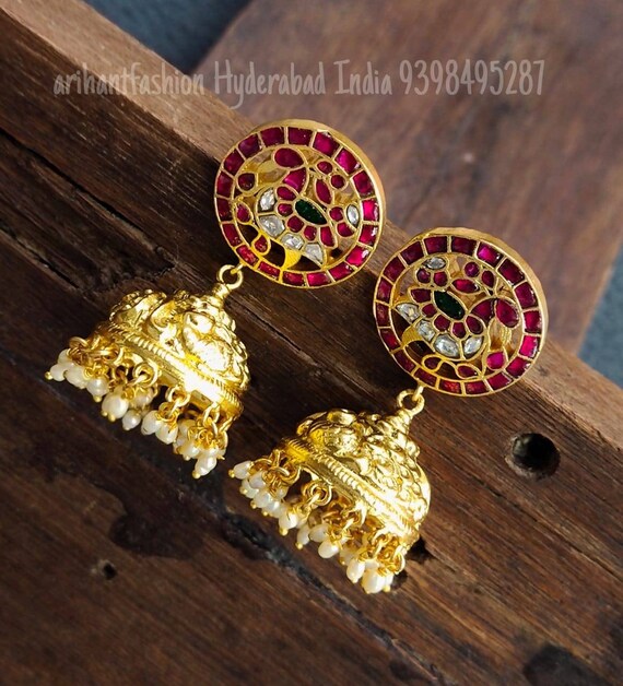 Arihant South Indian Traditional Kempu Earrings With Screw Back