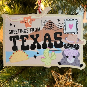 Texas Greetings Postcard Wooden Christmas Ornament