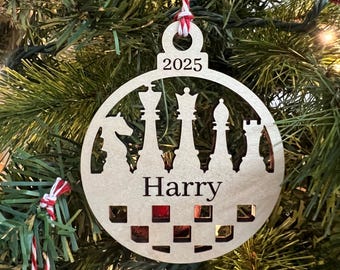 Wood Personalized Chess Player Christmas Ornament or Gift Tag