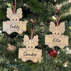 Gepersonaliseerde rendieren ornament cadeau kous tag