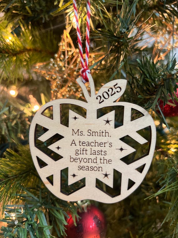 Wooden Apple Teacher Christmas Ornament, Stocking, or Gift Tag