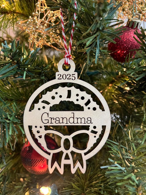 Wood Personalized Wreath Christmas Ornament Stocking or Gift Tag