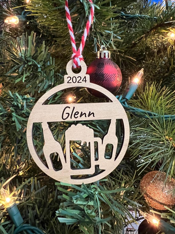 Wood Personalized Beer Christmas Ornament or Stocking Tag