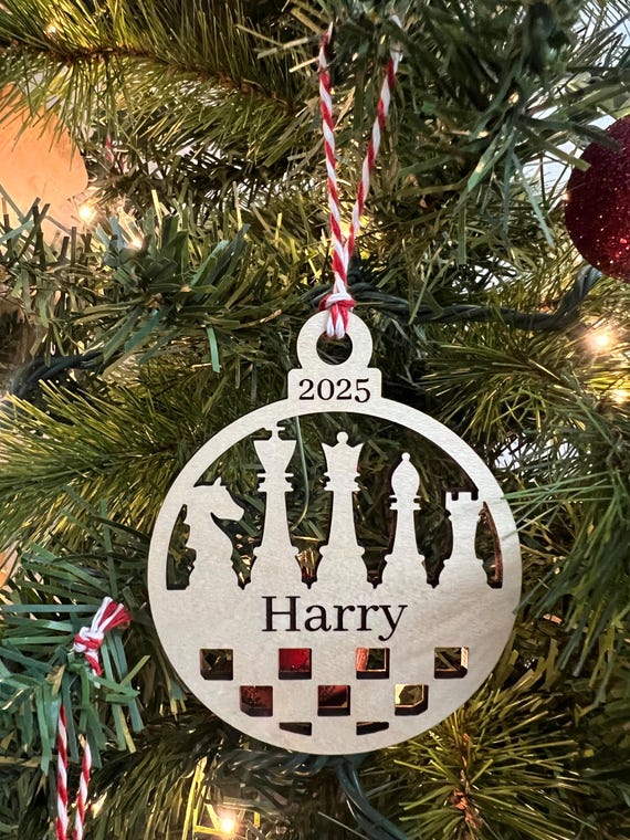 Wood Personalized Chess Player Christmas Ornament or Gift Tag