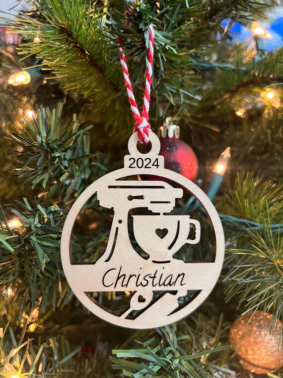 Wooden Personalized Mixer Ornament Stocking Gift Tag