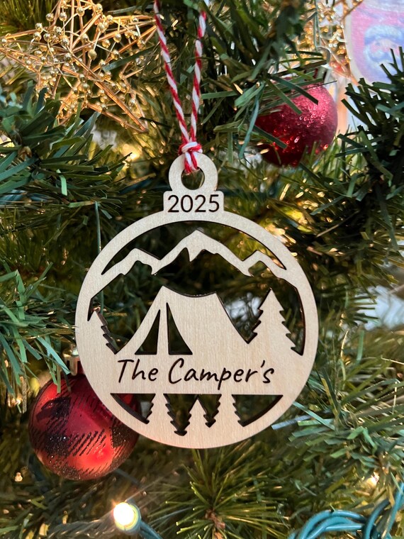 Wooden Tent Camping Glamping  Christmas Ornament Stocking Gift Tag