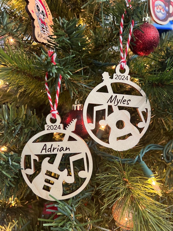 Wood Personalized Guitar Christmas Ornament