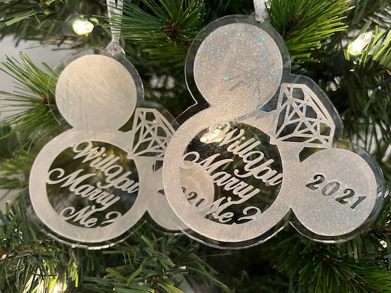 Mickey Inspired Engagement Christmas Tree Ornament