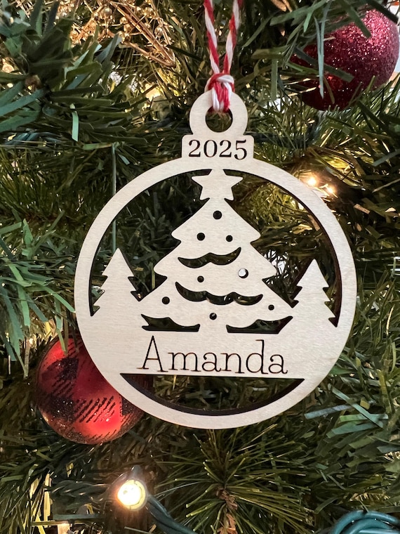 Wooden Christmas Tree Ornament Stocking Gift Tag