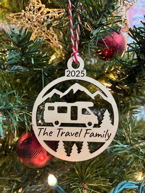 Wooden RV Camping Glamping  Christmas Ornament Stocking Gift Tag