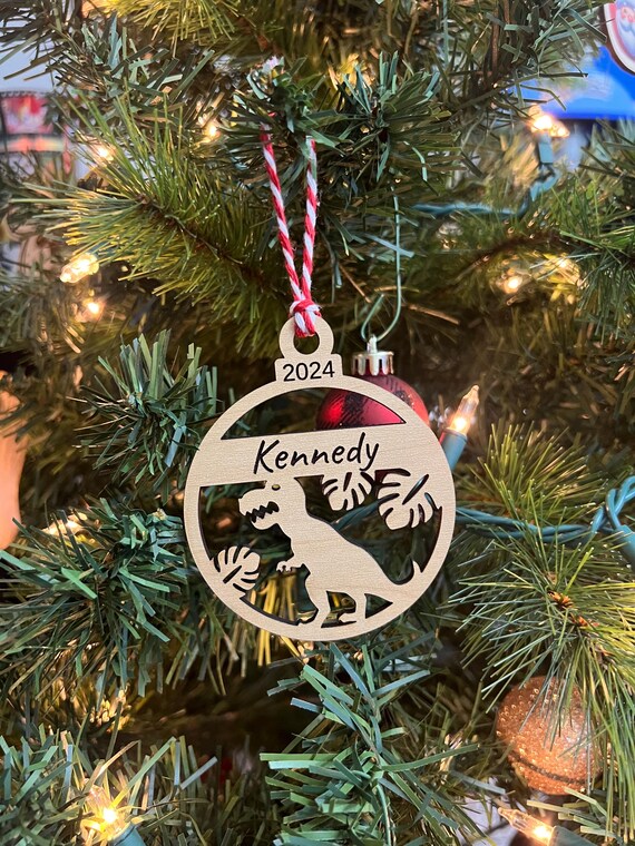 Wood Personalized Dinosaur Christmas Ornament or Stocking Tag