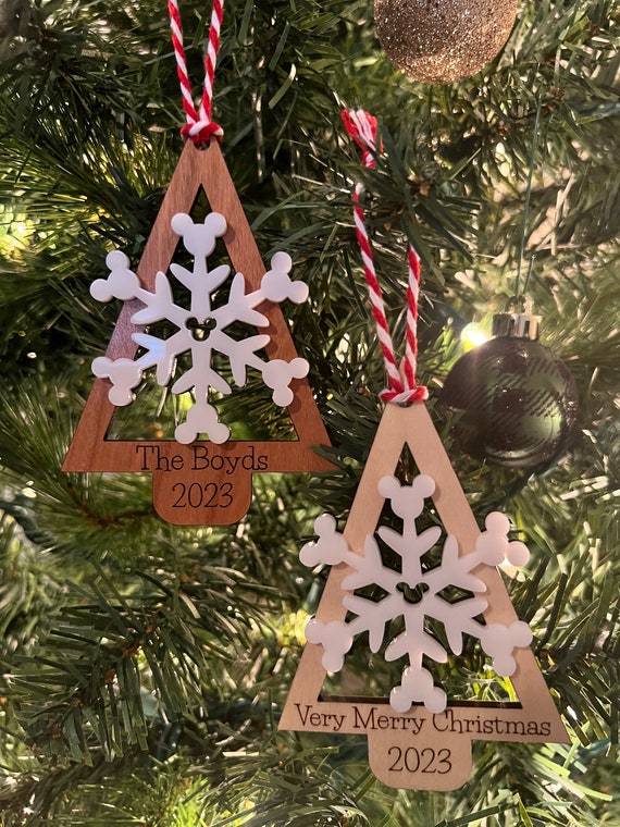 Mouse  Tree Snowflake Wood and Acrylic Christmas Ornament
