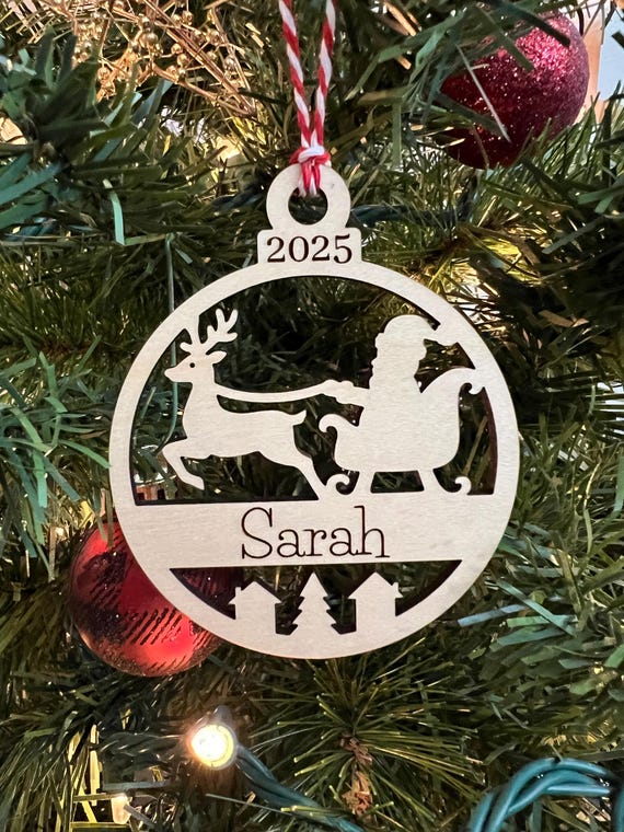 Wooden Personalized Santa Ornament Stocking Gift Tag