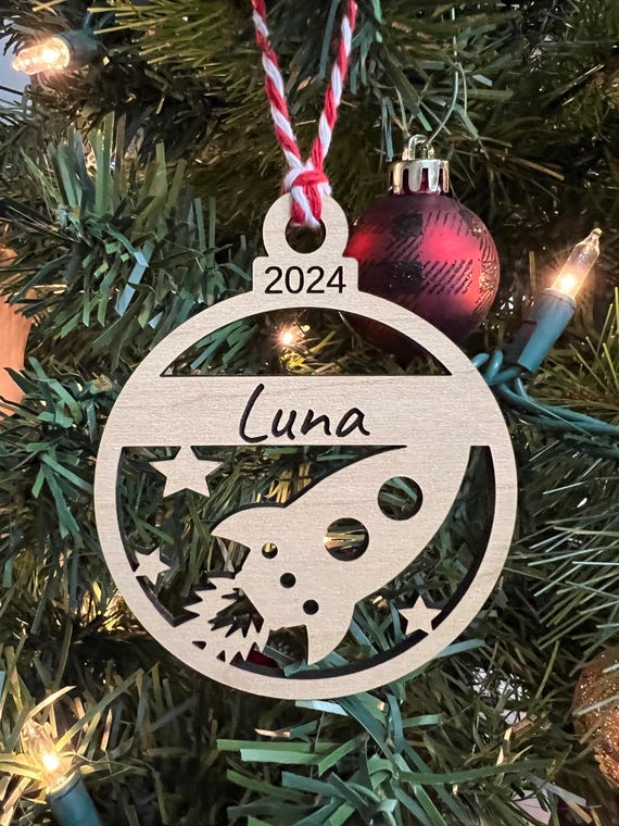 Wood Personalized Rocket Christmas Ornament or Stocking Tag