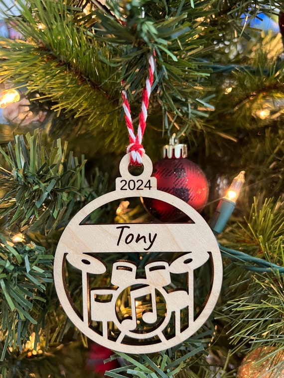 Wood Personalized Drummer Drum Set Christmas Ornament