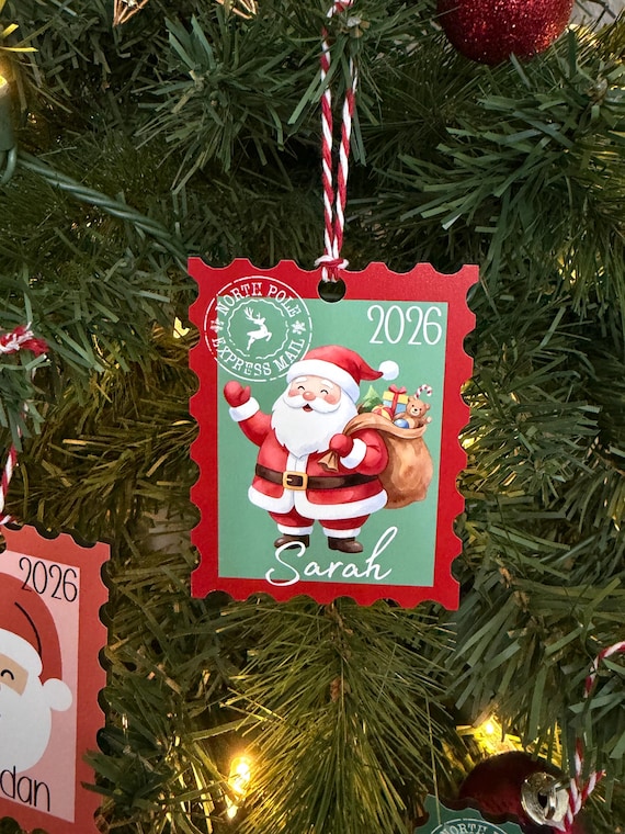 Santa Stamp Personalized Wood Christmas Ornament