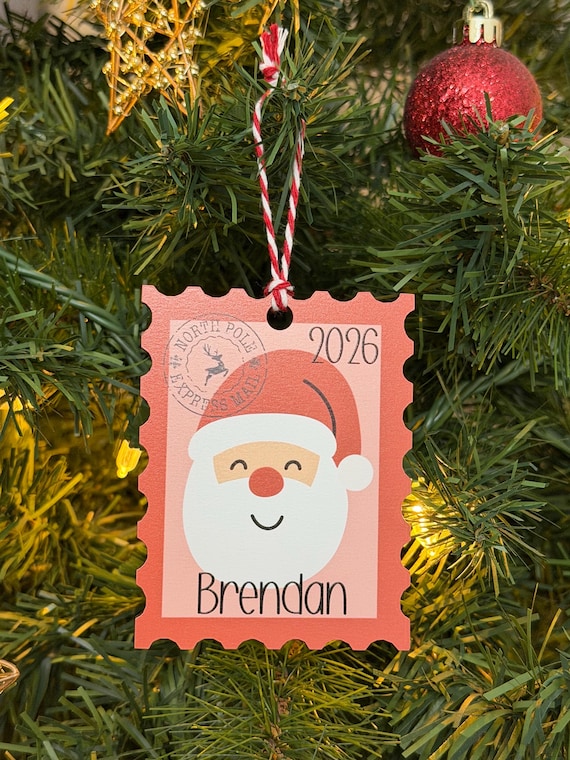 Santa Stamp Personalized Wood Christmas Ornament