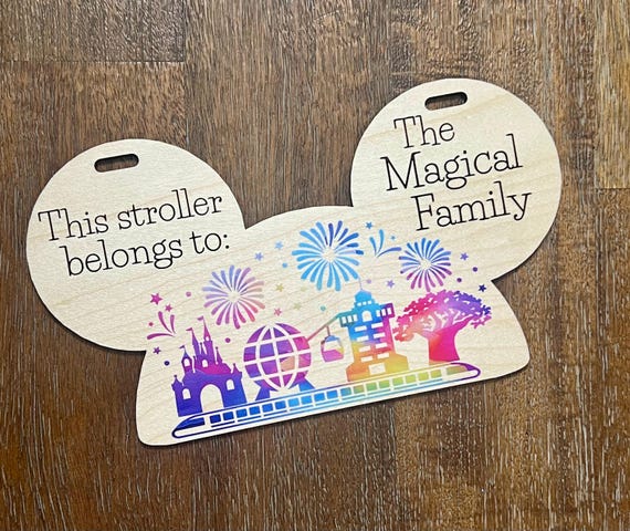Four Parks Castle Mouse Ears Full Color Wooden Stroller Tag