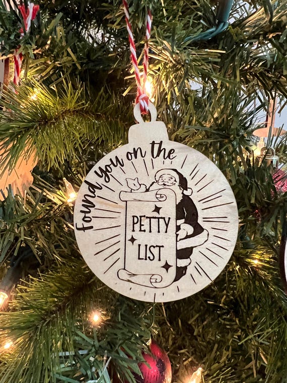Wood Petty Santa List Christmas Ornament