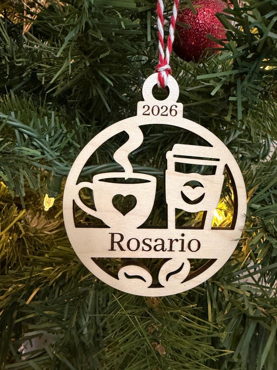 Wood Personalized Coffee Lover Christmas Ornament