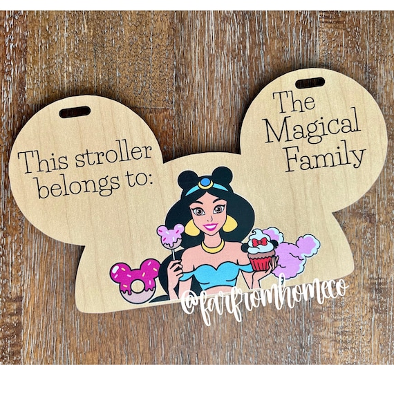 Personalized Princess Stroller Tag | Wooden Theme Park Family Vacation Marker