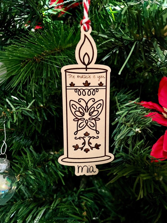 Personalized Wood Miracle Candle Ornament, Gift, or Stocking Tag