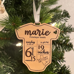 Baby Onesie First Christmas Ornament With Birth Details