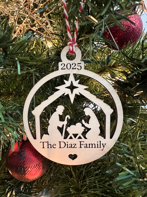 Wooden Personalized Nativity Christmas Ornament Stocking Gift Tag