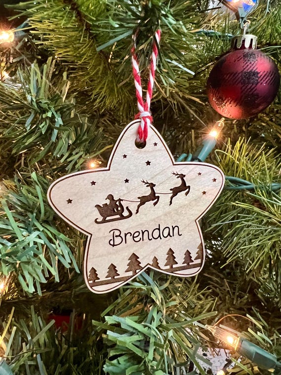 Personalized Santa Sleigh Star Ornament or Gift Tag