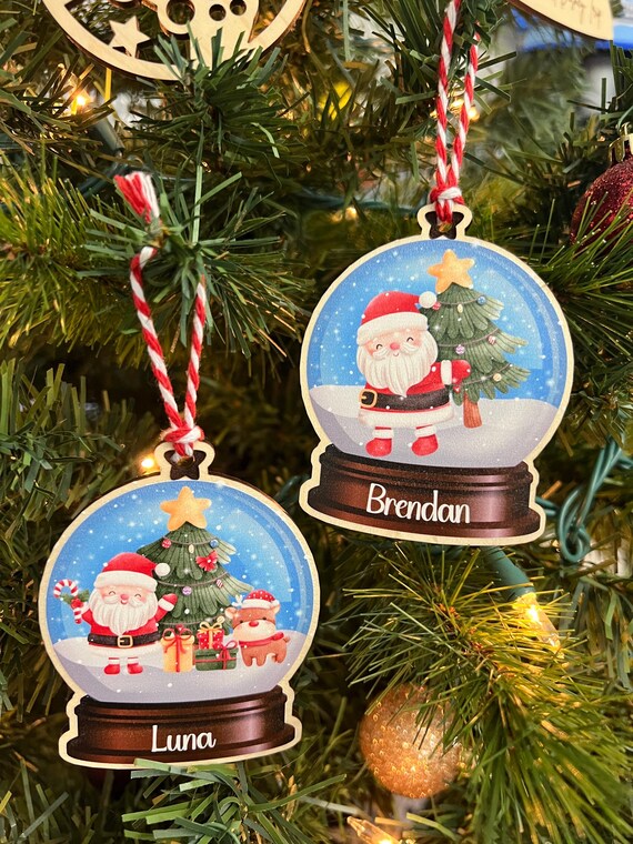 Personalized Santa Snowglobe Christmas Wood Ornament
