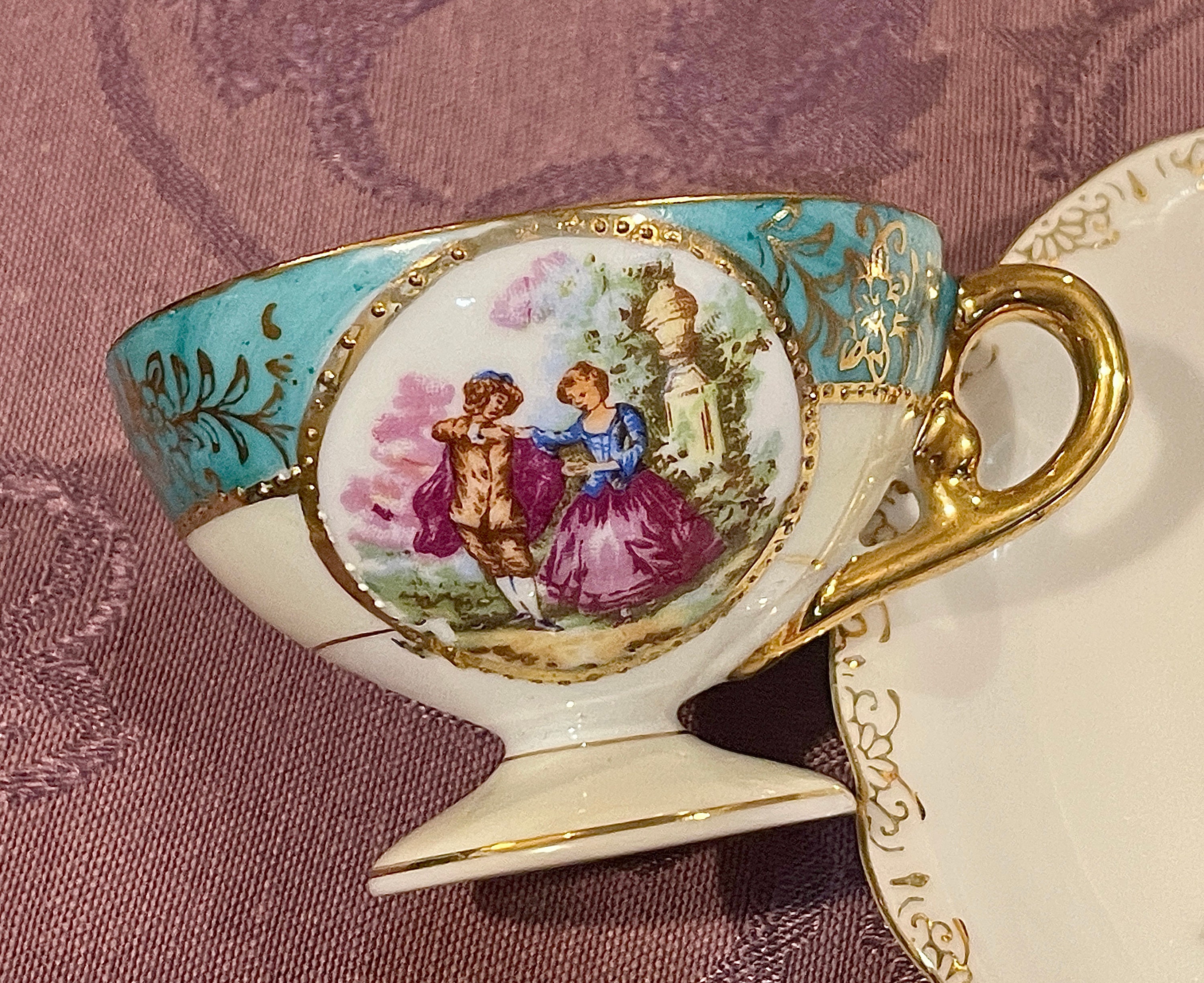 Vintage Porzellan Lusterware Japan Mokkatasse Teetasse & Untertasse - Brautpaar