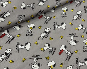 Snoopy and Woodstock Gray  fabric 100% cotton