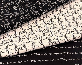 100% Cotton Cat Fabric: Modern Whimsical Kitten Print, Cat Lover Sewing Material