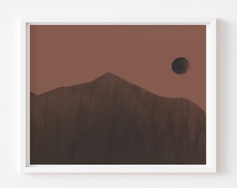 Abstract Mountain Landscape Art Print, Scandinavian Minimalist Decor (Digital Download), Terracotta color