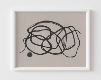 Neutral Abstract Line Art Print,Beige And Black Scribble Printable Art ,Continuous Line Wall Art,Modern Living Room Print,Trending Now