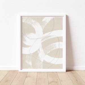 Beige And White Abstract Art Printable,Random Shape Art,Continuous Line Wall Art,White Brush Stroke Art Print,Trending Now,One Line Drawing